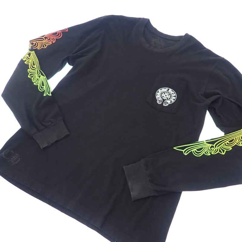 クロムハーツ CHROME HEARTS マルチカラーグラデーション フローラルクロス ロングスリーブトップス L 長袖Tシャツ コットン ブラック メンズ【中古】【Bランク】