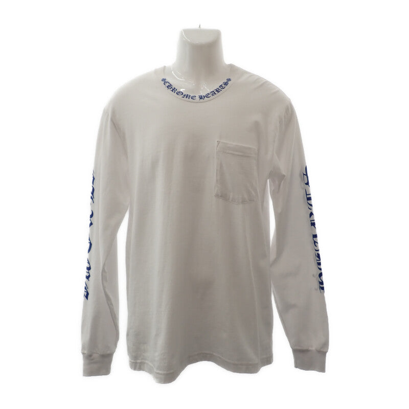 クロムハーツ CHROME HEARTS ネックロゴ ロングスリーブ トップス L 長袖Tシャツ コットン ホワイト ブルー メンズ【中古】【ABランク】
