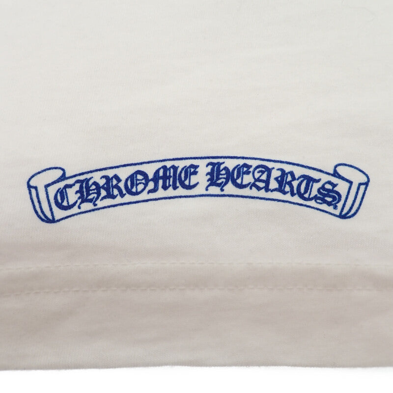 クロムハーツ CHROME HEARTS ネックロゴ ロングスリーブ トップス L 長袖Tシャツ コットン ホワイト ブルー メンズ【中古】【ABランク】