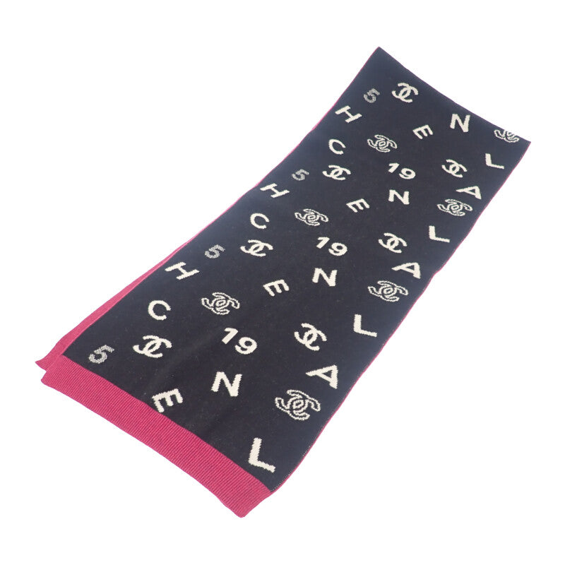 シャネル CHANEL ロゴ AA9262B13359 マフラー カシミヤ ブラック ピンク レディース【中古】【Aランク】