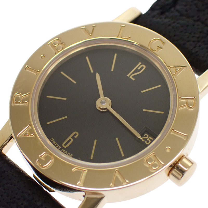 寶格麗 BVLGARI Bvlgari Bvlgari BB23GL 腕錶 K18黃金 皮革 黑色 石英 黑色錶盤 女士【中古】【A級】