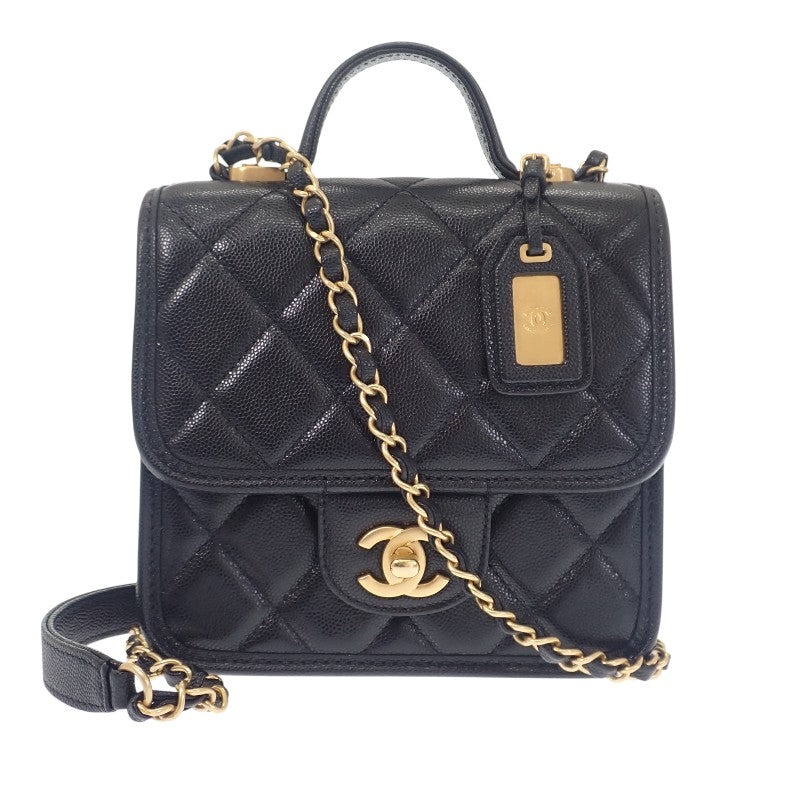 シャネル CHANEL スモール トップハンドル フラップ AS3652 2WAYバッグ ショルダーバッグ キャビアスキン ブラック ゴールド金具 レディース【中古】【Aランク】