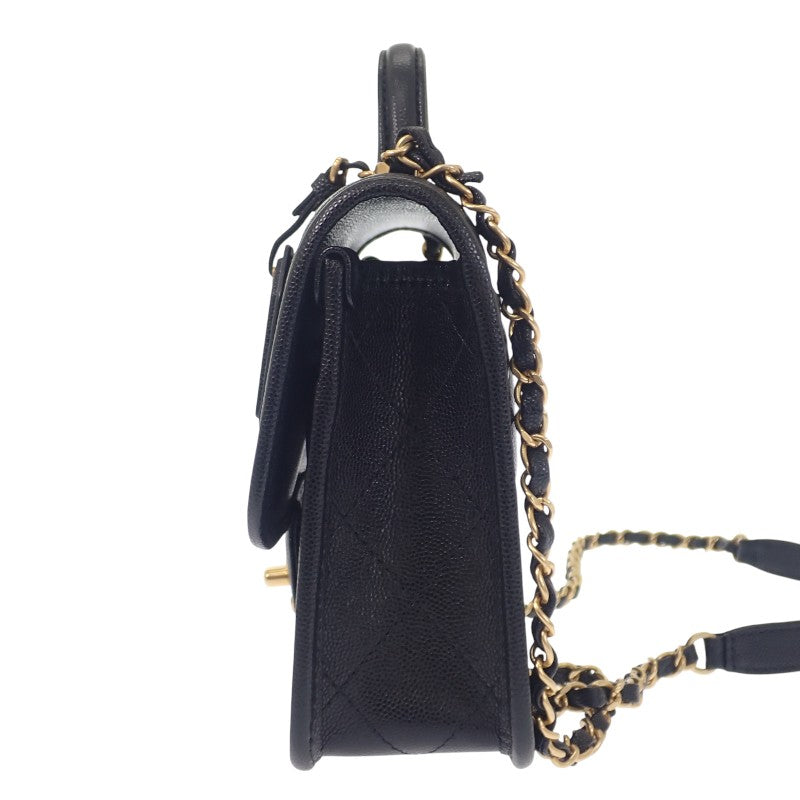 シャネル CHANEL スモール トップハンドル フラップ AS3652 2WAYバッグ ショルダーバッグ キャビアスキン ブラック ゴールド金具 レディース【中古】【Aランク】