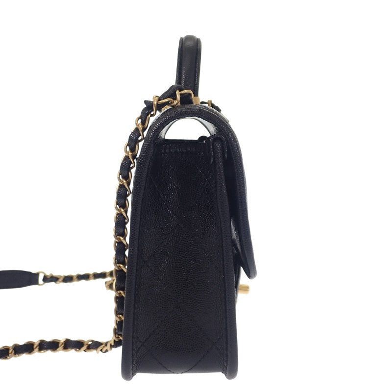 シャネル CHANEL スモール トップハンドル フラップ AS3652 2WAYバッグ ショルダーバッグ キャビアスキン ブラック ゴールド金具 レディース【中古】【Aランク】