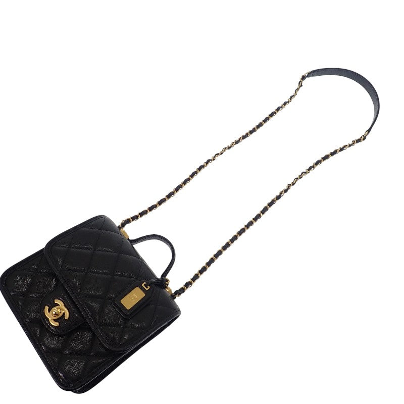 【商談中/対象者以外注文不可】シャネル CHANEL スモール トップハンドル フラップ AS3652 2WAYバッグ ショルダーバッグ キャビアスキン ブラック ゴールド金具 レディース【中古】【Aランク】