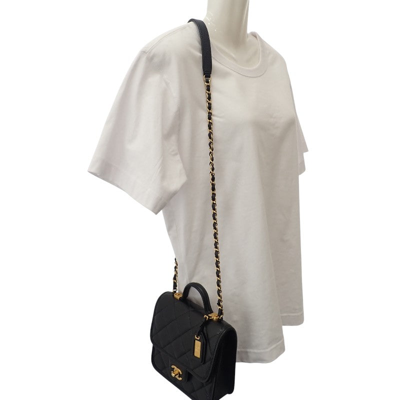 シャネル CHANEL スモール トップハンドル フラップ AS3652 2WAYバッグ ショルダーバッグ キャビアスキン ブラック ゴールド金具 レディース【中古】【Aランク】