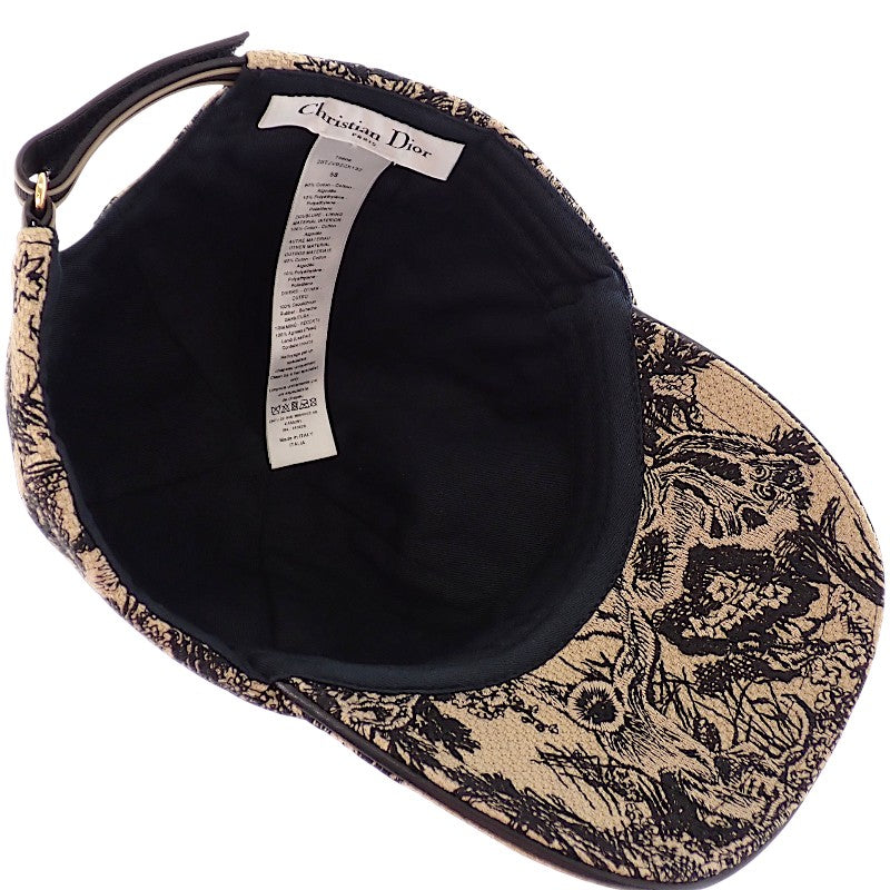 迪奧 Dior Toile de Jouy D-PLAYER 58 25TJV922X132 棒球帽 棉質 米色 黑色 女款 男款【中古】【A級】