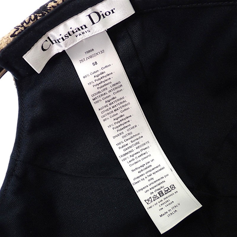 迪奧 Dior Toile de Jouy D-PLAYER 58 25TJV922X132 棒球帽 棉質 米色 黑色 女款 男款【中古】【A級】
