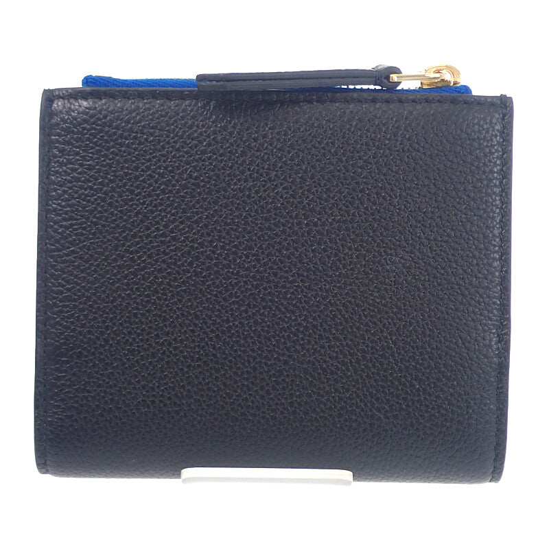 セリーヌ CELINE コンパクト ウォレット L100H2O54.GFS3 二つ折り財布 カーフ ブラック ウルトラブルー ゴールド金具 レディース【中古】【Aランク】