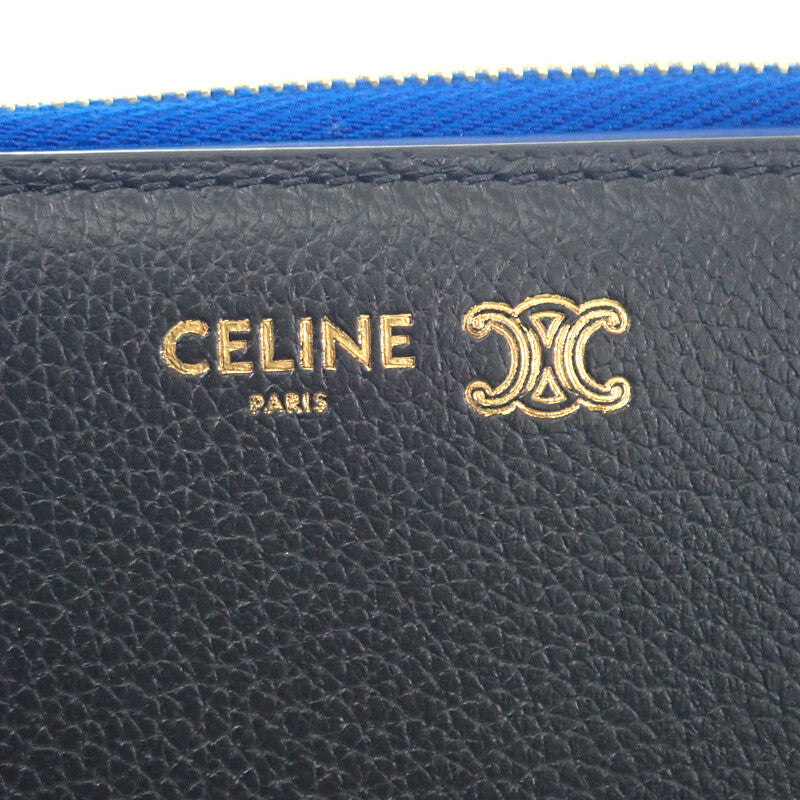 セリーヌ CELINE コンパクト ウォレット L100H2O54.GFS3 二つ折り財布 カーフ ブラック ウルトラブルー ゴールド金具 レディース【中古】【Aランク】
