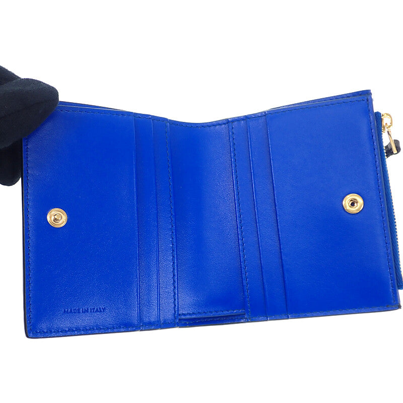 セリーヌ CELINE コンパクト ウォレット L100H2O54.GFS3 二つ折り財布 カーフ ブラック ウルトラブルー ゴールド金具 レディース【中古】【Aランク】