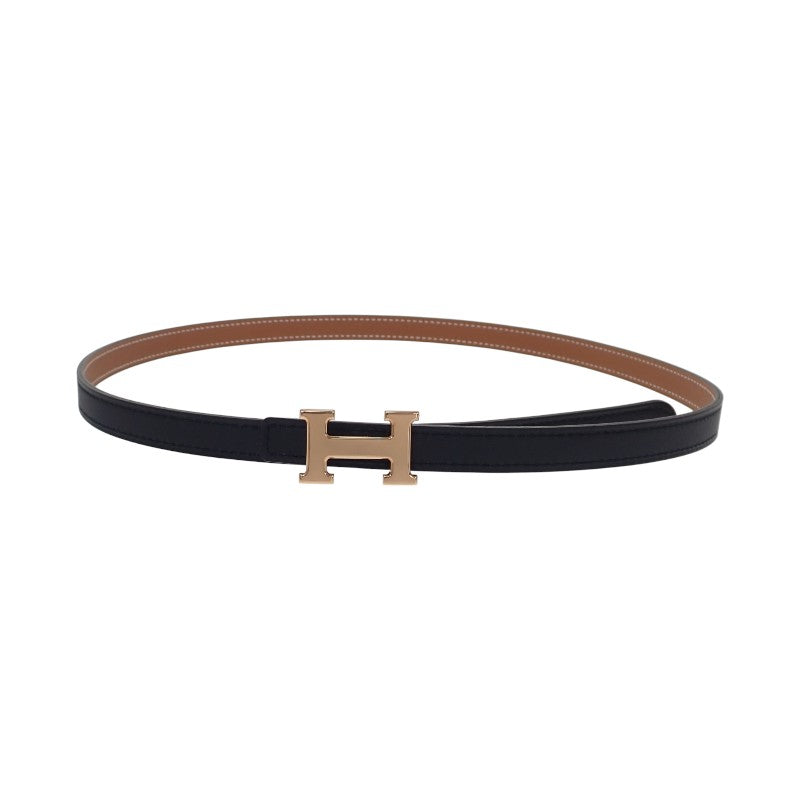 愛馬仕 HERMES Mini H 75 H010614UC06 皮帶 雙面 Swift 軟皮 小牛皮 Epsom 亮面 金色 黑色 金色金屬飾件 女士【中古】【SA級】