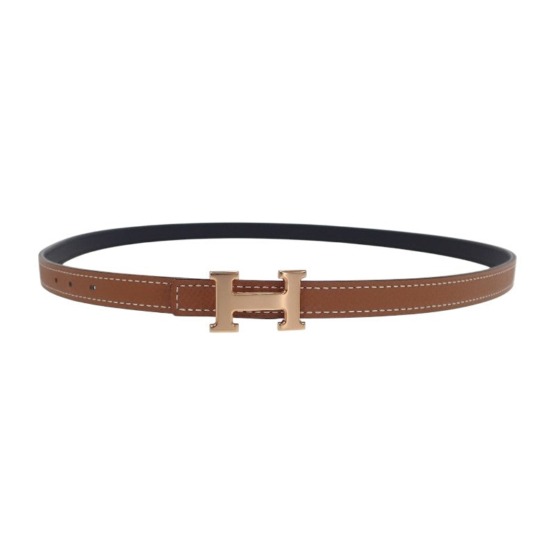 愛馬仕 HERMES Mini H 75 H010614UC06 皮帶 雙面 Swift 軟皮 小牛皮 Epsom 亮面 金色 黑色 金色金屬飾件 女士【中古】【SA級】