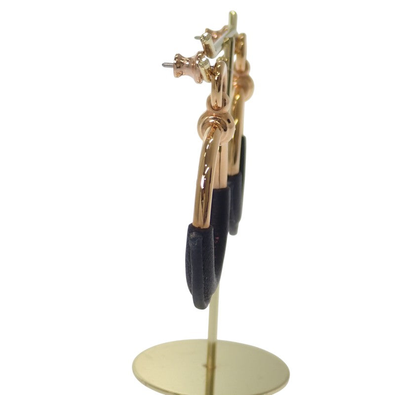 エルメス HERMES ループ グラン ピアス メタル レザー ゴールド ブラック レディース【中古】【Aランク】