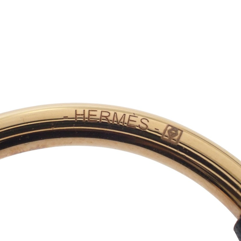 エルメス HERMES ループ グラン ピアス メタル レザー ゴールド ブラック レディース【中古】【Aランク】