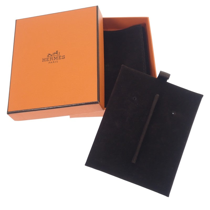 エルメス HERMES ループ グラン ピアス メタル レザー ゴールド ブラック レディース【中古】【Aランク】