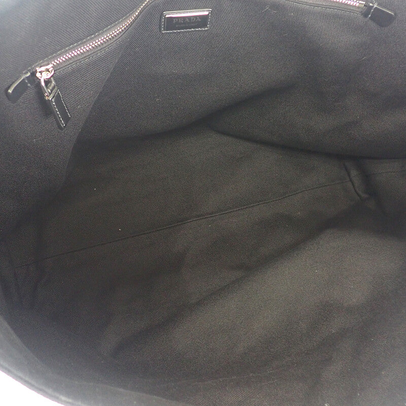 Prada Drill 2VG081 Tote Bag Canvas Black Silver Hardware Women's
