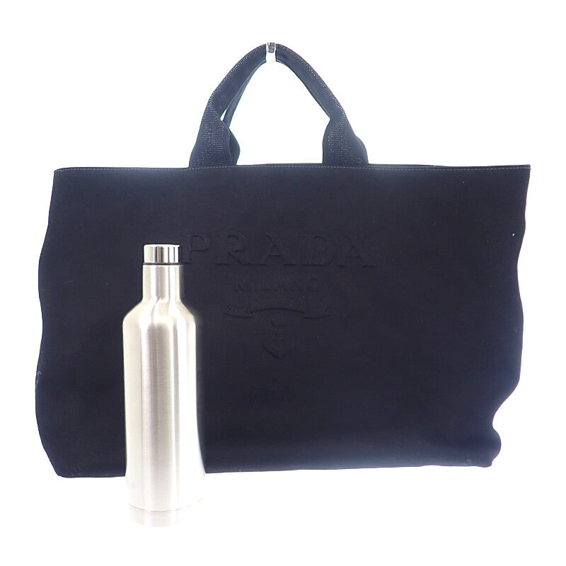 Prada Drill 2VG081 Tote Bag Canvas Black Silver Hardware Women's