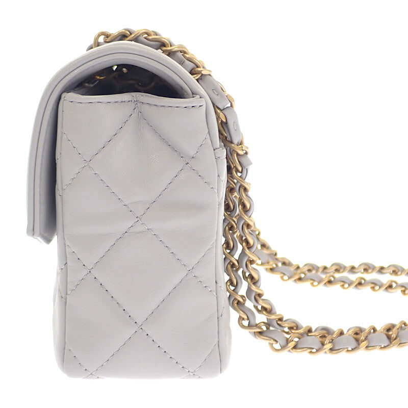シャネル CHANEL ミニフラップ AS5258_B19389_NADOF ショルダーバッグ ラムスキン グレー ゴールド金具 レディース【中古】【Aランク】