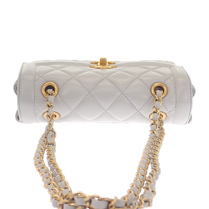 シャネル CHANEL ミニフラップ AS5258_B19389_NADOF ショルダーバッグ ラムスキン グレー ゴールド金具 レディース【中古】【Aランク】