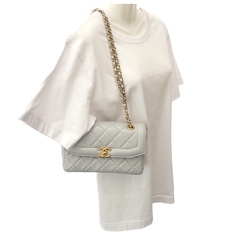 シャネル CHANEL ミニフラップ AS5258_B19389_NADOF ショルダーバッグ ラムスキン グレー ゴールド金具 レディース【中古】【Aランク】