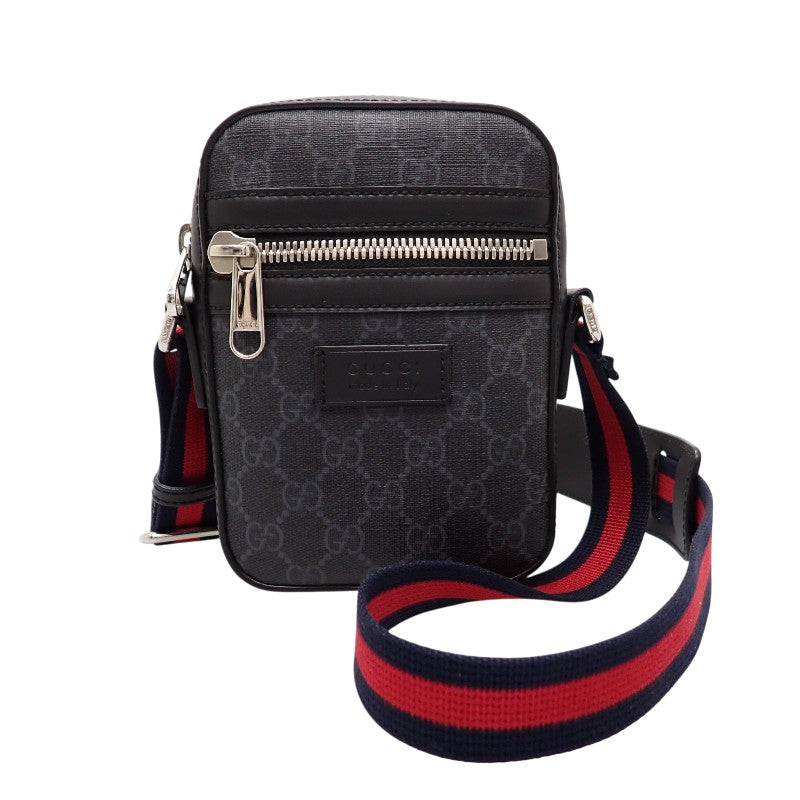 グッチ GUCCI GGスプリーム ミニショルダーバッグ 682357 K5RLN 1095 ショルダーバッグ GGスプリームキャンバス レザー ブラック シルバー金具 メンズ レディース ユニセックス【中古】【Aランク】