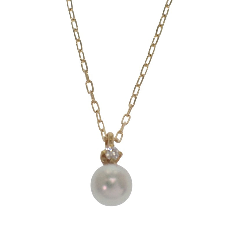 ミキモト MIKIMOTO パール ペンダント PP-20495K ネックレス K18イエローゴールド アコヤ真珠 ホワイト ダイヤモンド レディース【中古】【Aランク】