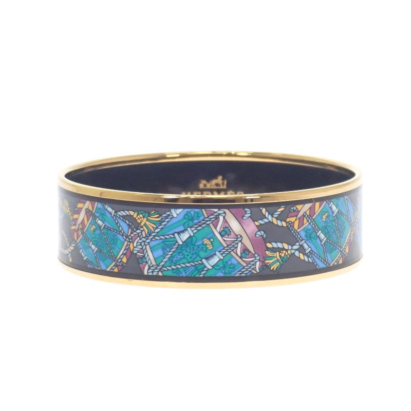 エルメス HERMES エマイユGM バングル 七宝 ブラック ブルー ゴールド金具 レディース【中古】【ABランク】