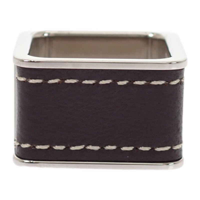 愛馬仕 HERMES Bolduc H603693S 02 絲巾扣 金屬 皮革 銀色 棕色 女款【中古】【A級品】