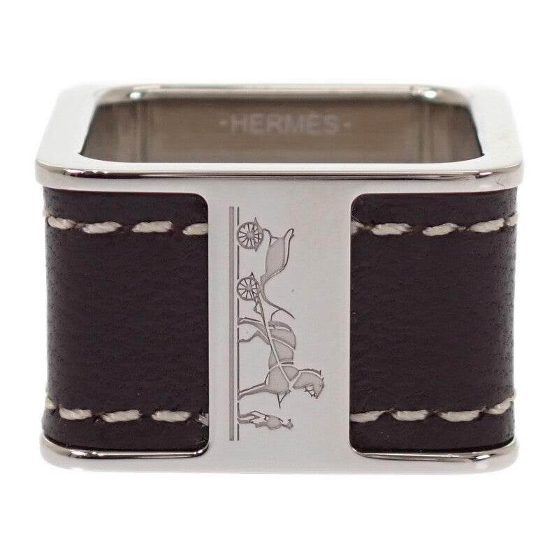 愛馬仕 HERMES Bolduc H603693S 02 絲巾扣 金屬 皮革 銀色 棕色 女款【中古】【A級品】