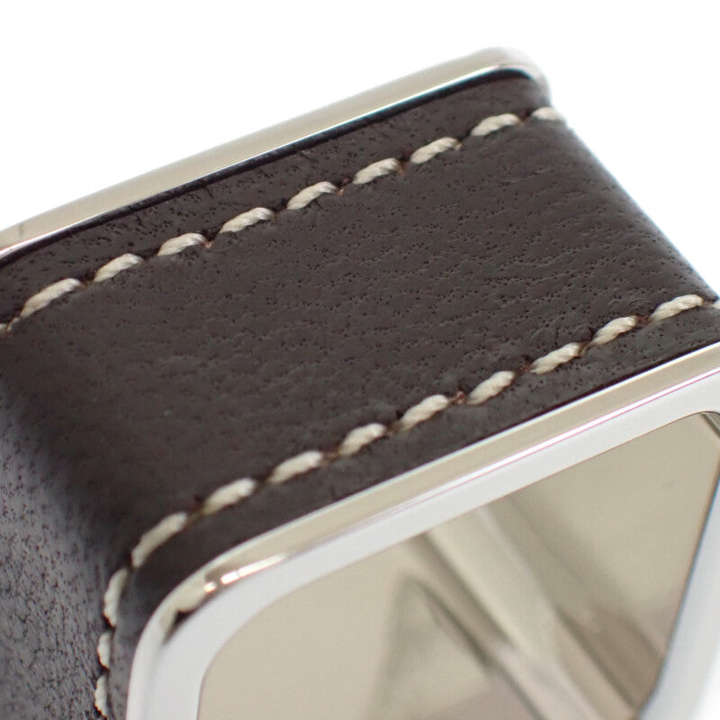 愛馬仕 HERMES Bolduc H603693S 02 絲巾扣 金屬 皮革 銀色 棕色 女款【中古】【A級品】