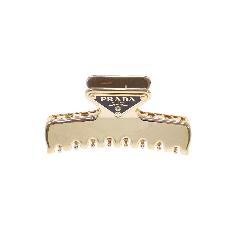 プラダ PRADA ヘアクリップ 1IF103 ヘアアクセサリー メタル ゴールド ブラック レディース【中古】【ABランク】