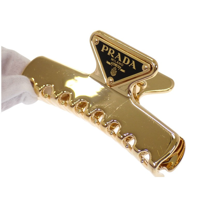 プラダ PRADA ヘアクリップ 1IF103 ヘアアクセサリー メタル ゴールド ブラック レディース【中古】【ABランク】