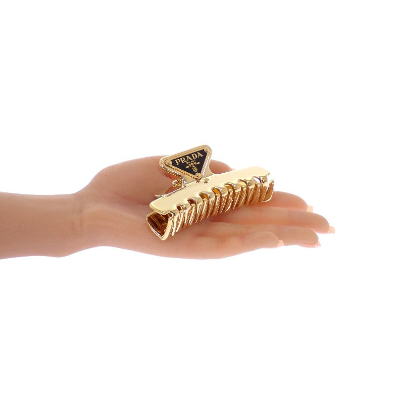 プラダ PRADA ヘアクリップ 1IF103 ヘアアクセサリー メタル ゴールド ブラック レディース【中古】【ABランク】