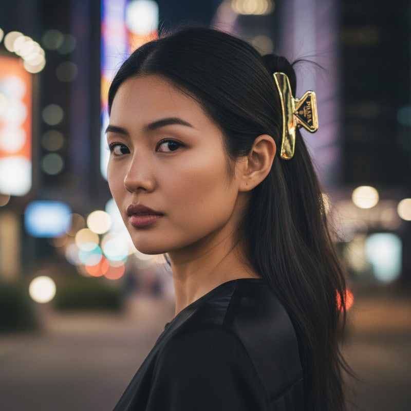 プラダ PRADA ヘアクリップ 1IF103 ヘアアクセサリー メタル ゴールド ブラック レディース【中古】【ABランク】