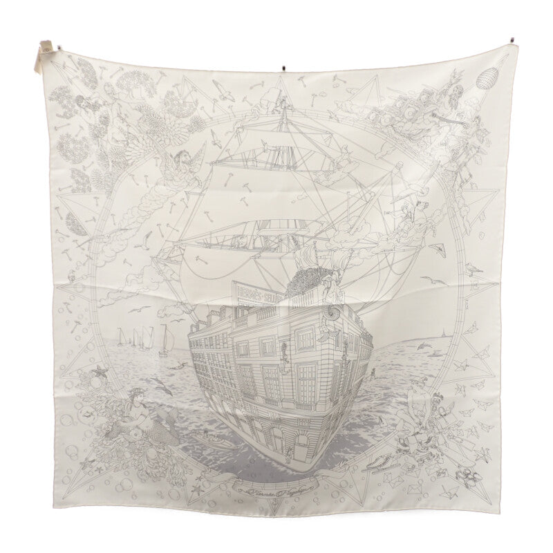 エルメス HERMES カレ90 Hermes Flagship エルメス フラッグシップ スカーフ シルク ホワイト レディース【中古】【SAランク】