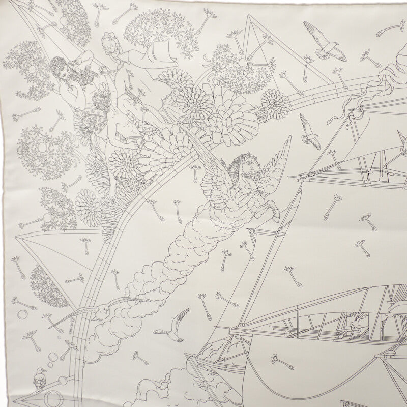 エルメス HERMES カレ90 Hermes Flagship エルメス フラッグシップ スカーフ シルク ホワイト レディース【中古】【SAランク】