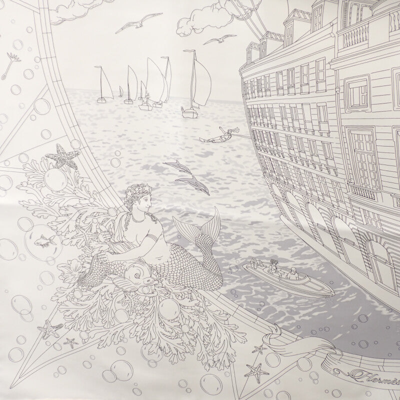 エルメス HERMES カレ90 Hermes Flagship エルメス フラッグシップ スカーフ シルク ホワイト レディース【中古】【SAランク】