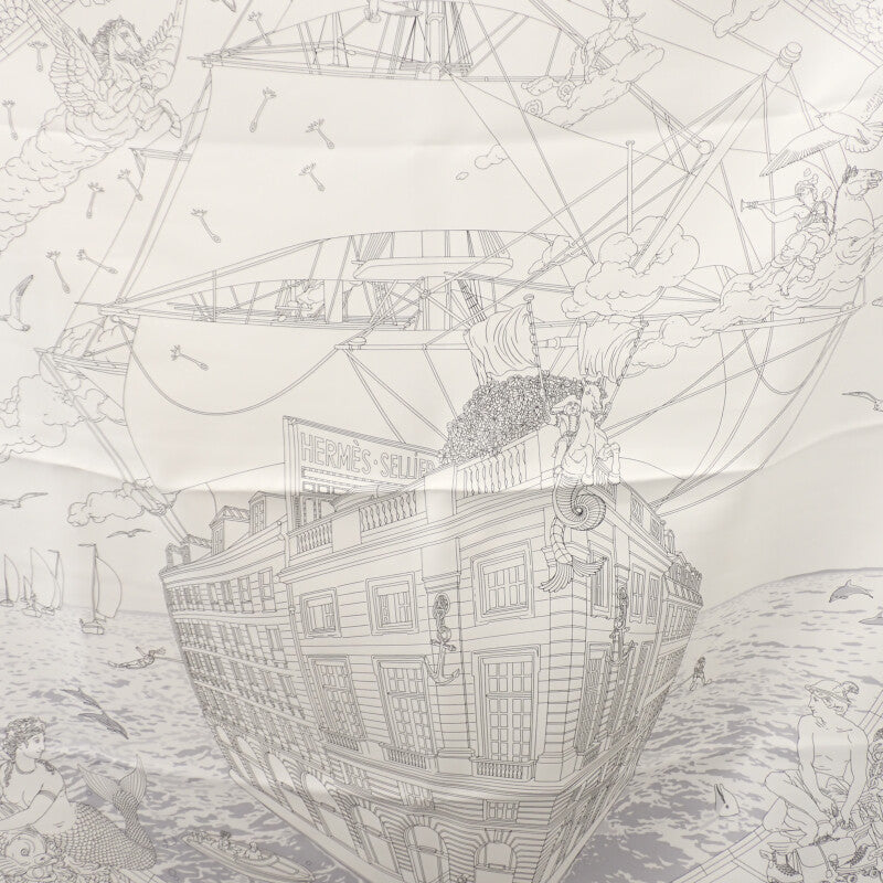 エルメス HERMES カレ90 Hermes Flagship エルメス フラッグシップ スカーフ シルク ホワイト レディース【中古】【SAランク】