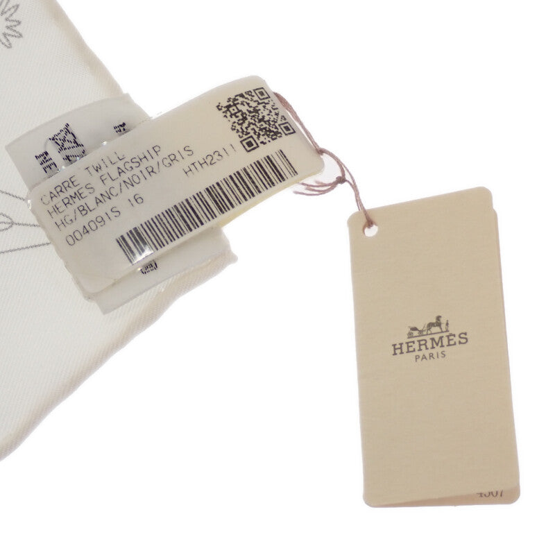 エルメス HERMES カレ90 Hermes Flagship エルメス フラッグシップ スカーフ シルク ホワイト レディース【中古】【SAランク】