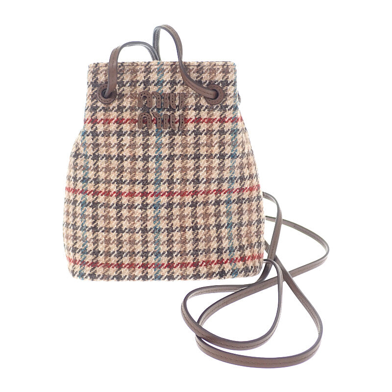 ミュウミュウ MIUMIU ロゴ ミニ 5NF460-2DU5-F0040 ショルダーバッグ ウール レザー ブラウン ベージュ レディース【中古】【Aランク】