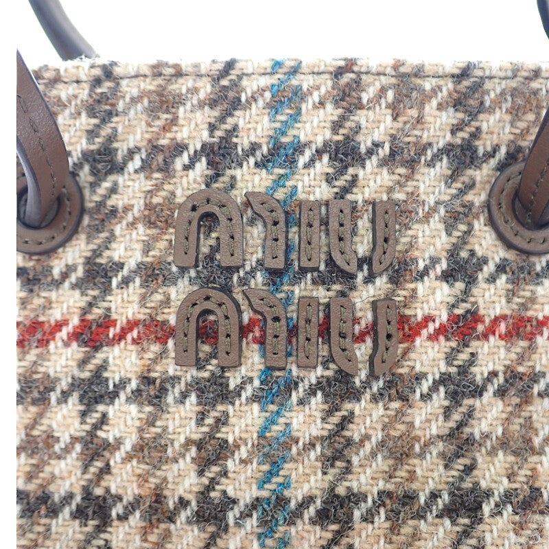ミュウミュウ MIUMIU ロゴ ミニ 5NF460-2DU5-F0040 ショルダーバッグ ウール レザー ブラウン ベージュ レディース【中古】【Aランク】