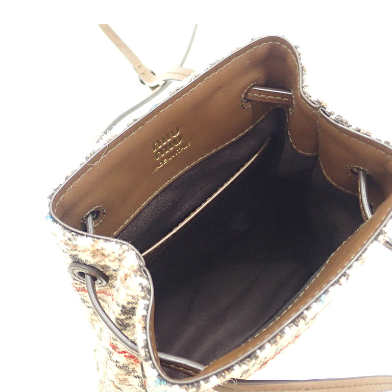 ミュウミュウ MIUMIU ロゴ ミニ 5NF460-2DU5-F0040 ショルダーバッグ ウール レザー ブラウン ベージュ レディース【中古】【Aランク】