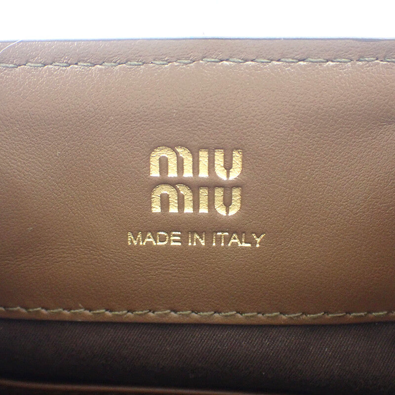 ミュウミュウ MIUMIU ロゴ ミニ 5NF460-2DU5-F0040 ショルダーバッグ ウール レザー ブラウン ベージュ レディース【中古】【Aランク】