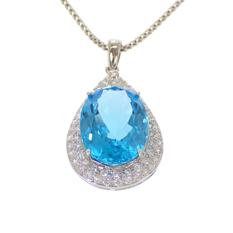 デザインジュエリー ネックレス K18ホワイトゴールド ダイヤモンド ブルートパーズ レディース【中古】【Aランク】