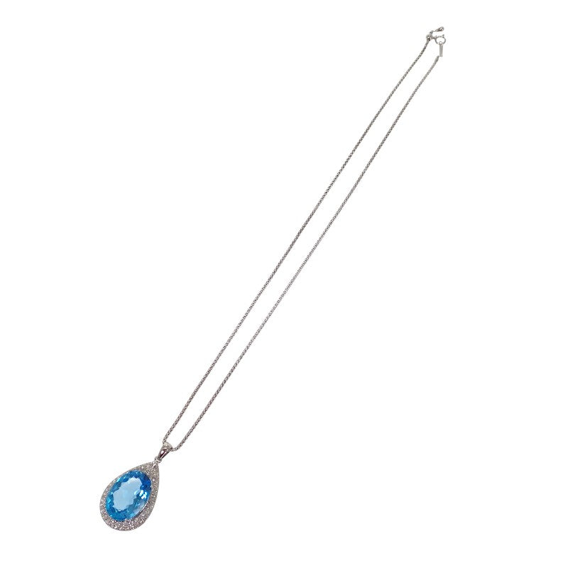 デザインジュエリー ネックレス K18ホワイトゴールド ダイヤモンド ブルートパーズ レディース【中古】【Aランク】