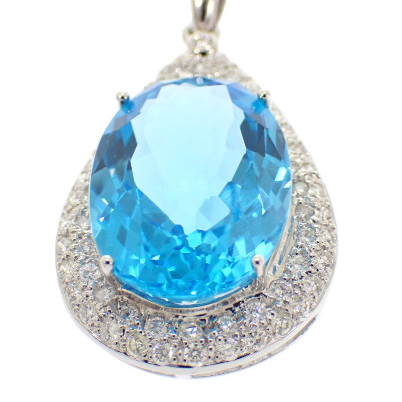 デザインジュエリー ネックレス K18ホワイトゴールド ダイヤモンド ブルートパーズ レディース【中古】【Aランク】