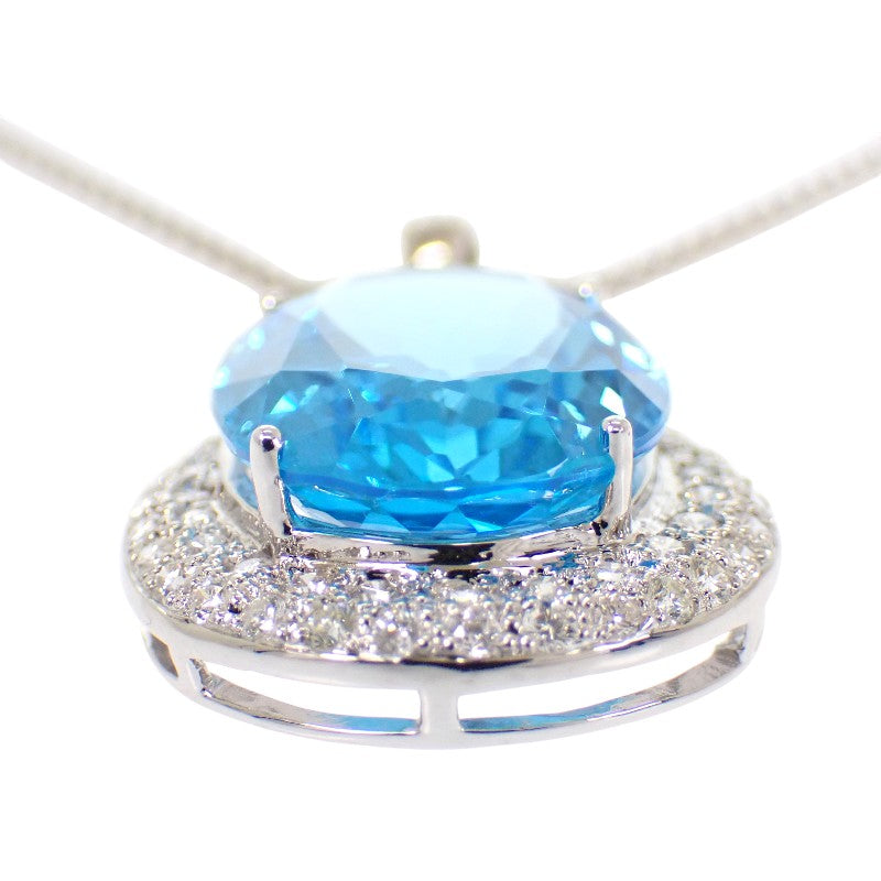 デザインジュエリー ネックレス K18ホワイトゴールド ダイヤモンド ブルートパーズ レディース【中古】【Aランク】