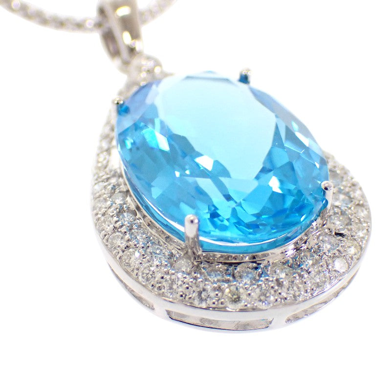 デザインジュエリー ネックレス K18ホワイトゴールド ダイヤモンド ブルートパーズ レディース【中古】【Aランク】