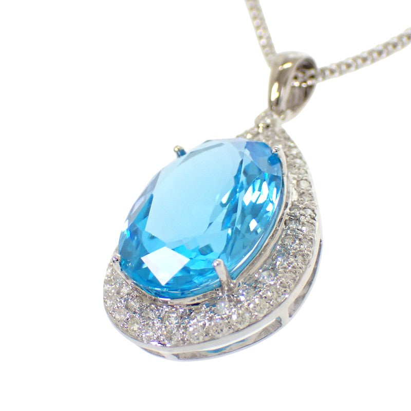 デザインジュエリー ネックレス K18ホワイトゴールド ダイヤモンド ブルートパーズ レディース【中古】【Aランク】